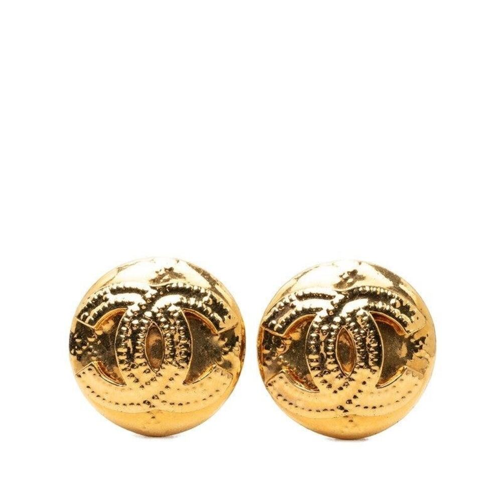 Chanel CC Logo Vintage Round Earrings 94P Gold Plated GP